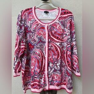 Paisley Button-Front Pink Women's cotton blend Cardigan